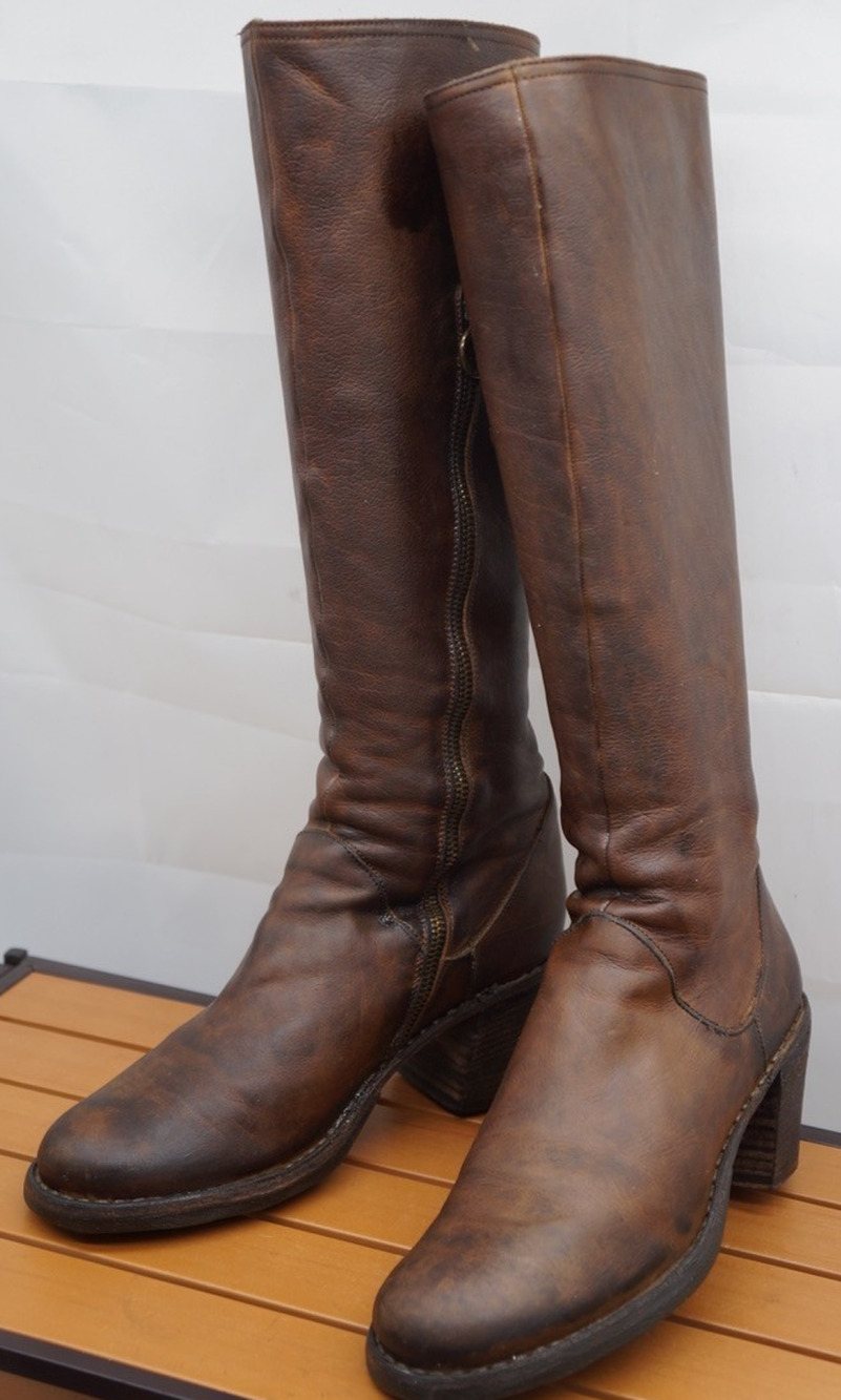 FIORENTINI + BAKER dark brown distressed leather knee high boots Italian size 40